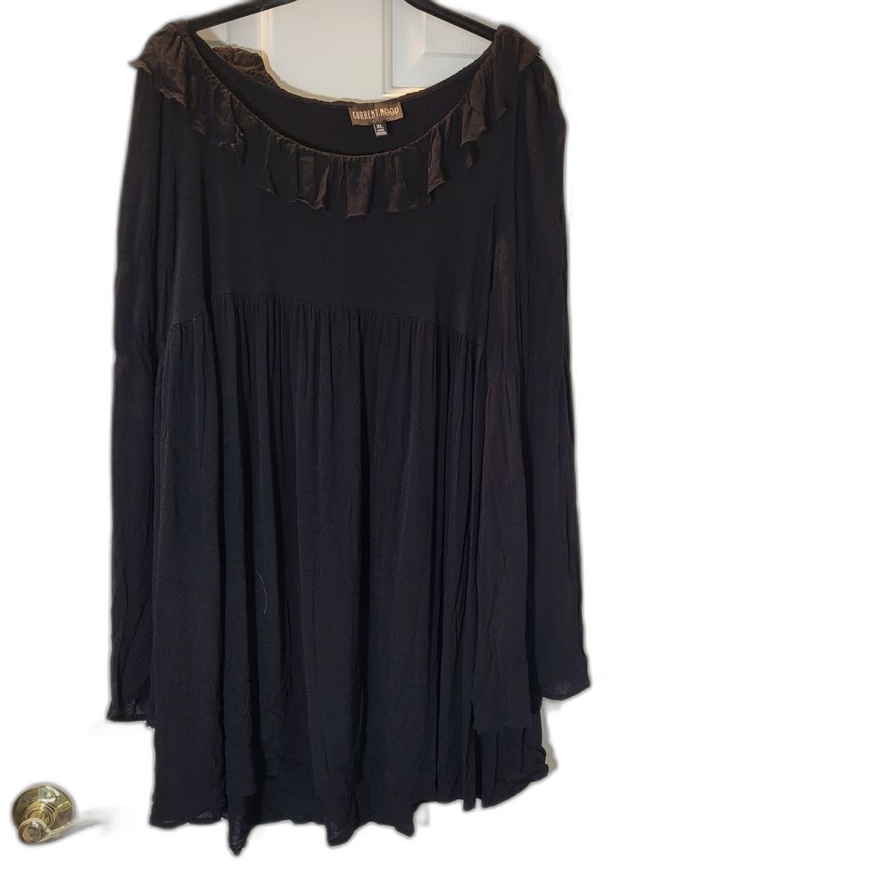 Current Mood Witchy Black Ruffle Neckline Top